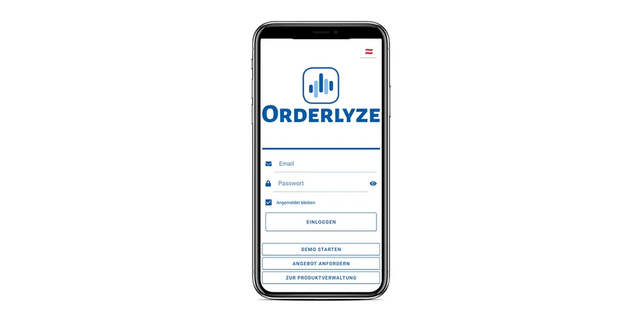 Login-Bildschirm der Orderlyze App am Smartphone