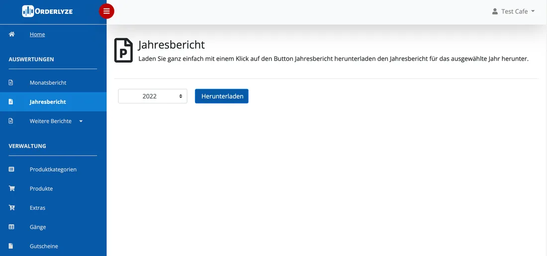 Jahresbericht im orderlyze web Dashboard