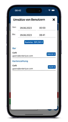 Orderlyze Kassensystem — Umsätze auf dem Smartphone