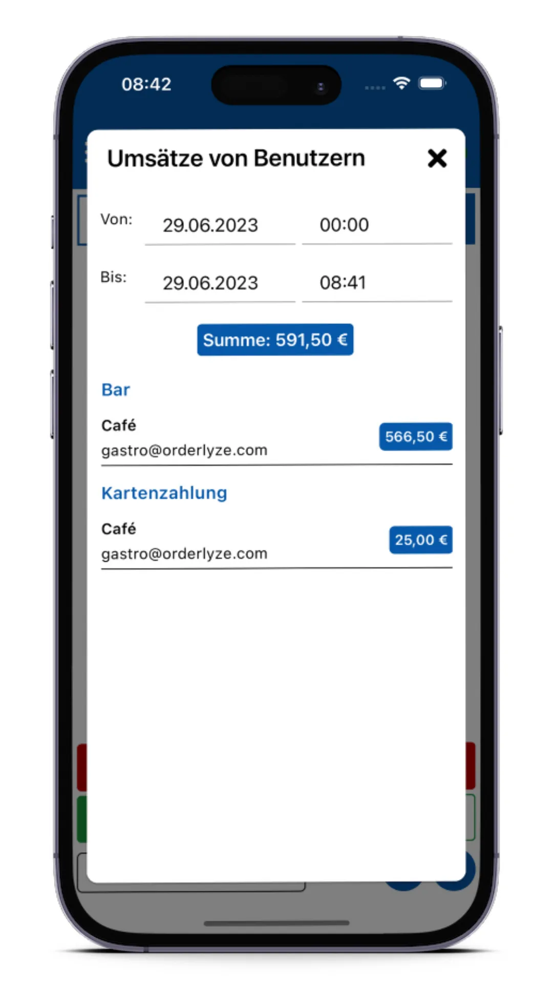 Umsatz-Statistiken im orderlyze web Dashboard