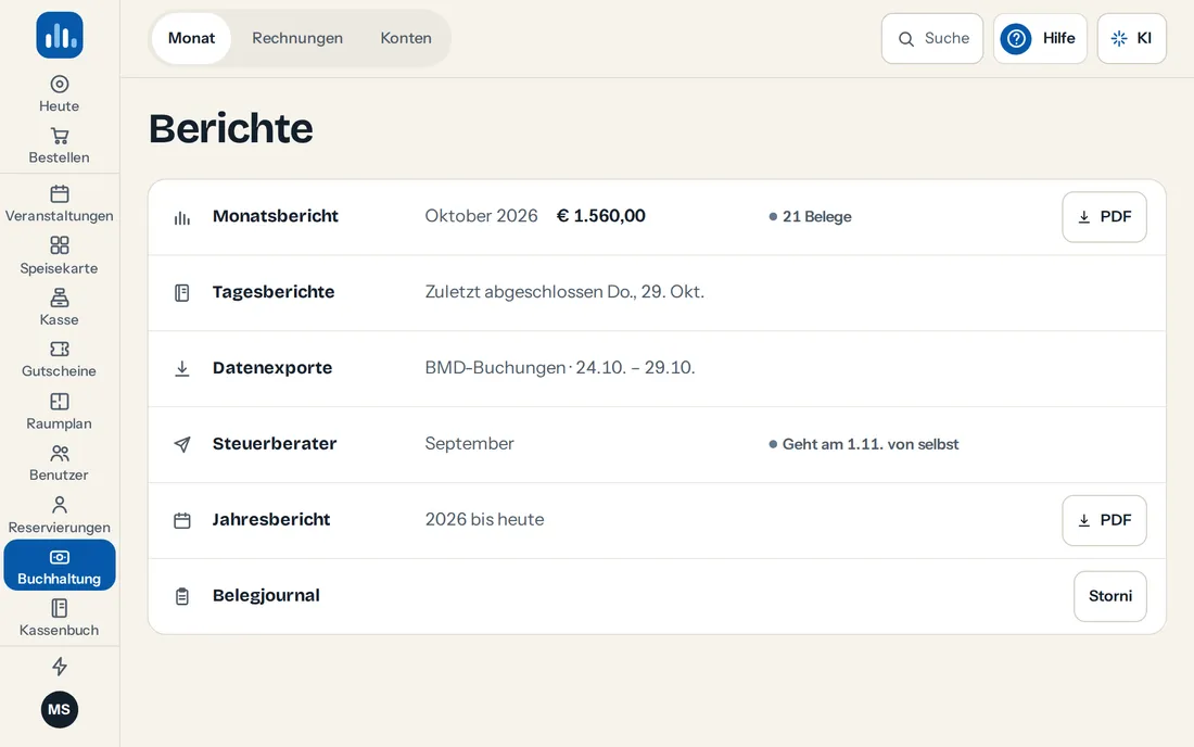 Berichte in der Orderlyze Verwaltung