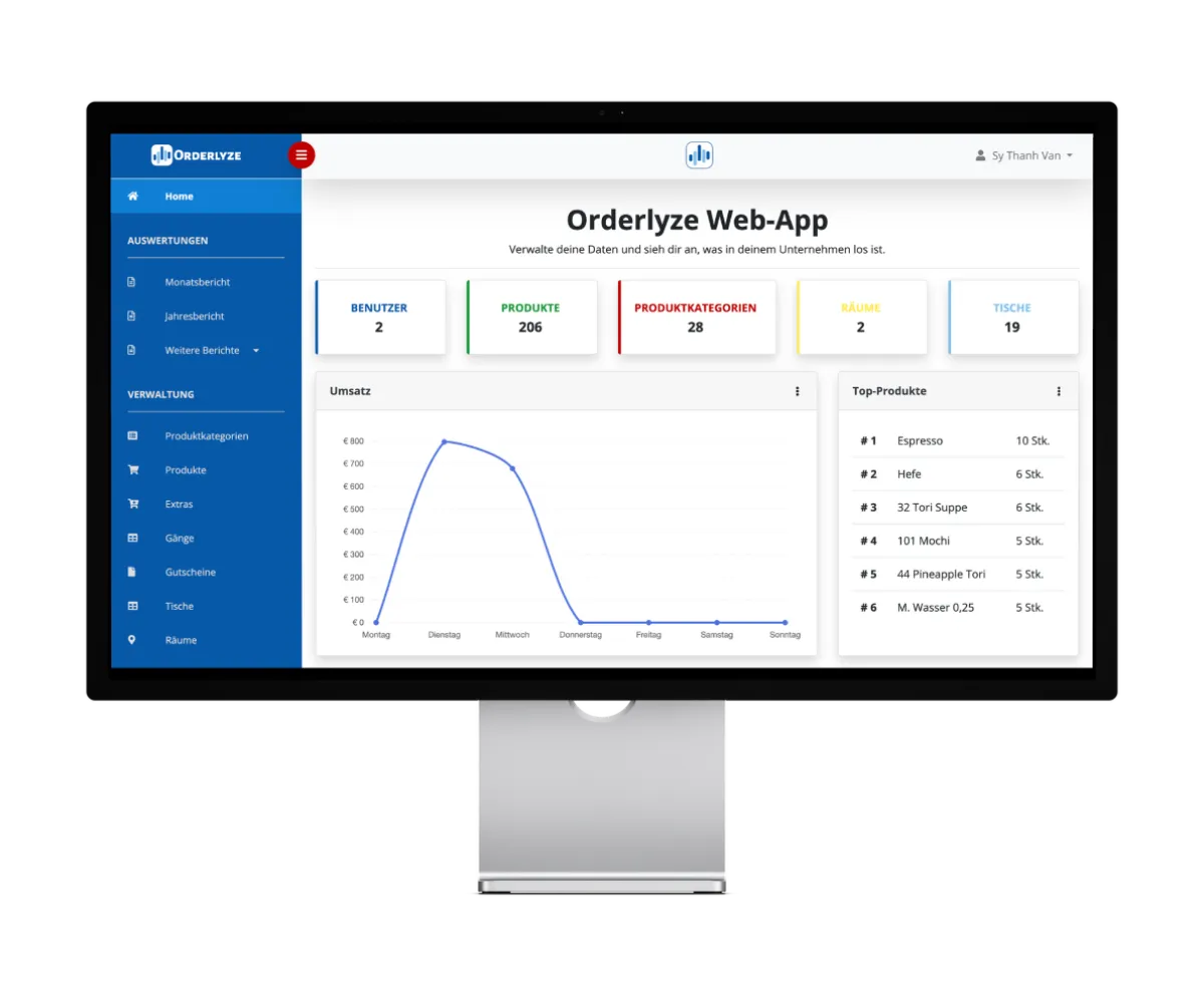 orderlyze web Verwaltungs-Dashboard am Laptop